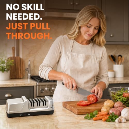 4-in-1 Electric Knife Sharpener for Home Cooks Kitchen, Silver