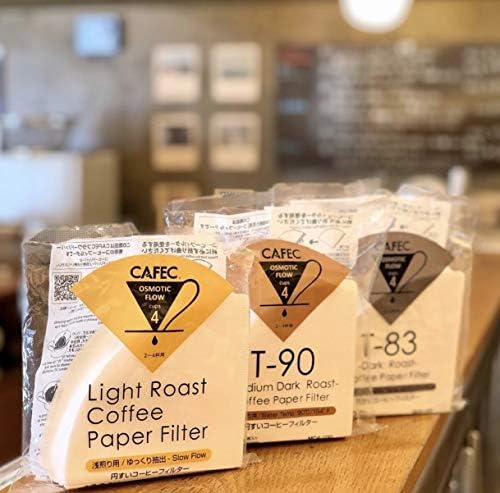 Premium Coffee Filter | CAFEC Coffee Paper Filter by Roast Type - (Dark Roast (4 Cups)) V60 02 style universal 1 to 4 cup Disposable Coffee Filter for Pour Over Dripper brewing DC4-100W