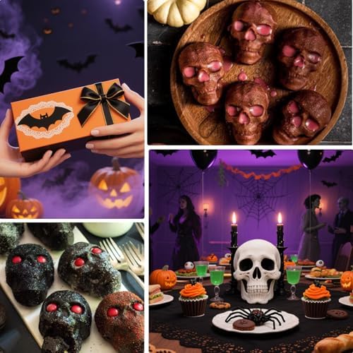 FUNBAKY Skull Baking Pan, Muffin Pan with Metal Reinforced Frame, Silicone Skull Cake Mold - Halloween Nonstick Large Molds for Baking with Handle (2 pack)