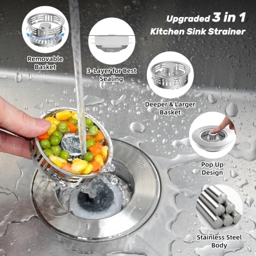 Hibbent 2 PCS Metal Kitchen Sink Drain Strainer & Stopper, Stainless Steel
