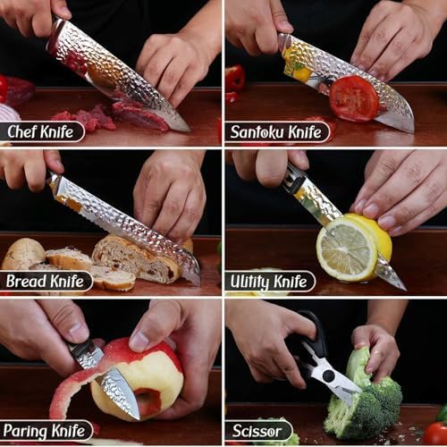 15 Pieces Kitchen Knife Set with Block and Sharpener Gray
