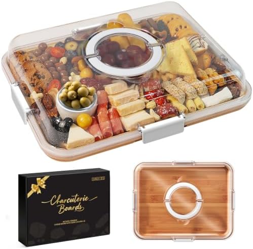 Renmxj Portable Charcuterie Boards with Lid, Cheese, Veggie & Snack Tray