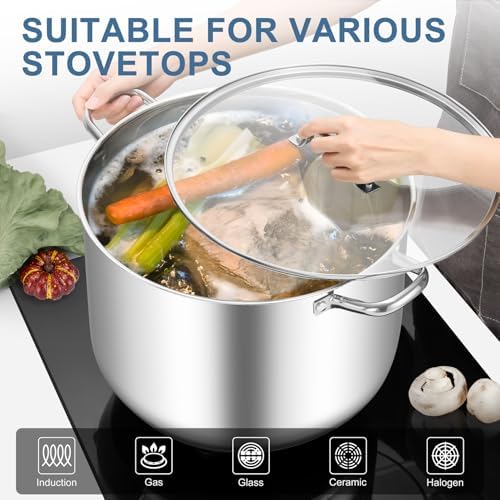 TeamFar Stainless Steel Stock Pot, 24QT Tri-ply Bottom Large Stockpot