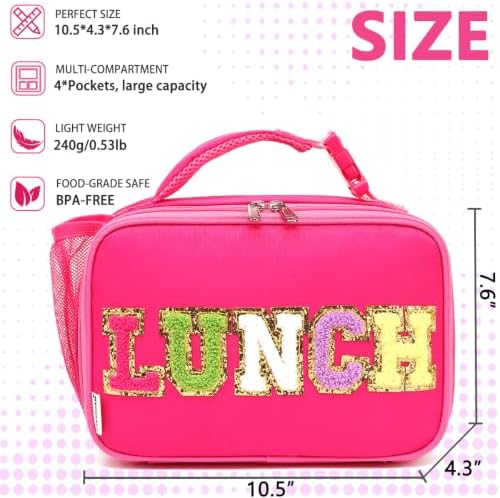 Insulated Lunch Box for School, Thermal Reusable Durable Freezable Lunch Bags for Kids Boys Girls Men Women - Small Soft Cooler Portable Lunch Tote Kit for Work Picnic Travel,Rose Red Alphabet
