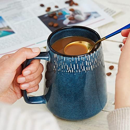 24 oz Large Ceramic Coffee mugs, Extra Large Cup, Big Handle (star blue)
