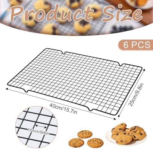 6 Packs Cooling Racks 16"x10" Baking Rack for Cooking and Baking Oven Wire Rack Cooling Drying Roasting Rack Heavy Duty Baking Rack for Roasting Cooking Grilling Drying