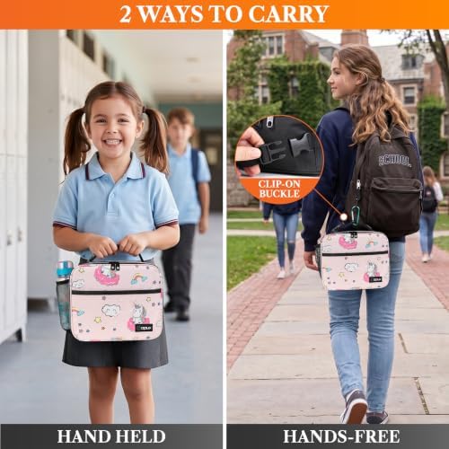 opux Insulated Lunch Bag for Kids, Reusable Lunch Box for School, Unicorn