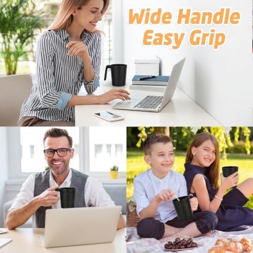16oz Plastic Coffee Cups Set of 6, Wheat Straw Cups - Black