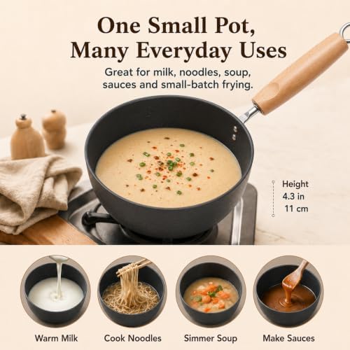 WANGYUANJI 1.6 Qt Small Iron Saucepan with Lid, 7.1-Inch Ramen Cooking Pot