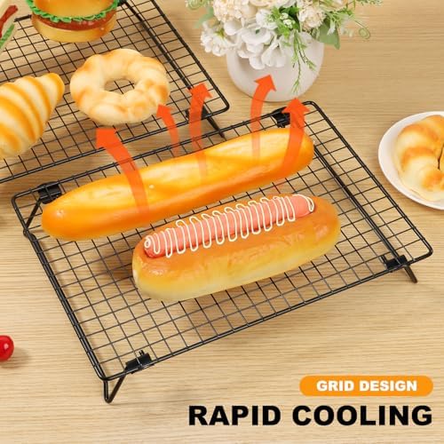 2 Pack Sourdough Cooling Rack, 17 x 11 Inch Heavy Duty Steel Cooling Racks for Sourdough, 2-Tier Stackable Tall Baking Racks, Wire Rack for Baking, Grilling Making Jerky (Black)