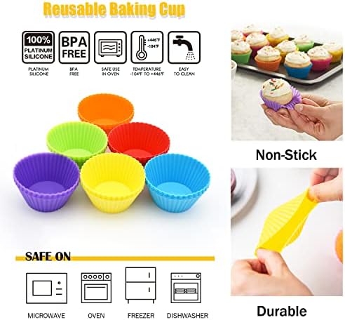 24 Pack Silicone Baking Cups, Reusable Cupcake Liners Molds, Multicolor