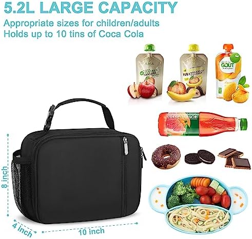 esouler Lunch Box Kids Insulated Lunch Bag for Boys & Girls Durable Children Lunchbox for School with Water Bottle Holder-Black