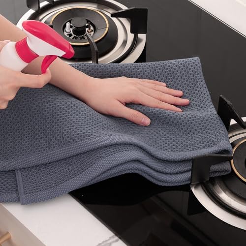 Homaxy 100% Cotton Oversized Waffle Weave Kitchen Towels 4-Pack, Dark Grey