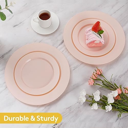 Goodluck 200PCS Disposable Pink Plastic Plates, Heavy Duty Disposable