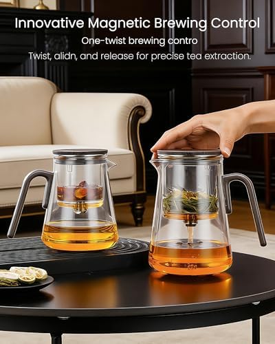 ZENS Magnetic Teapot with Infuser and 2 Cups, 34oz Magic Loose Tea Maker