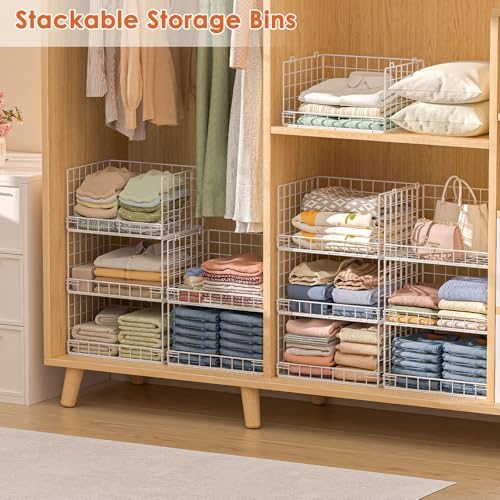 Yociyoga 8-Tier Stackable Closet Organizers and Storage Shelves, Foldable Closet Shelf Organizer, Stackable Storage Bins Drawers for Closet Organizer System, White(Patent No. 30022416)