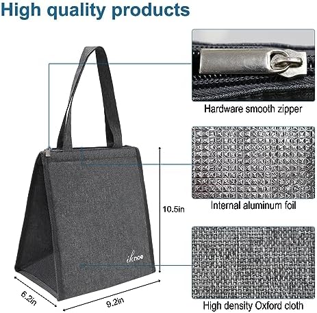 iknoe 9L Insulated Lunch Bag for Men & Women, Leak-Resistant Plaingrey