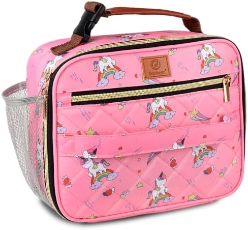 Genteen Lunch Box for Kids, Boys - Insulated Small LunchBox Reusable, Zip Closure & Buckle Handle, Portable Cooler for Work, School, Travel (Unicorn)