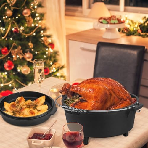 Leonyo 5QT Camping Dutch Oven with Lid Lifter, Pre-Seasoned & Cast Iron