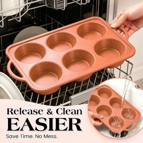 Vinino 2 Pack Jumbo Silicone Muffin Pan Steel Frame - Brick Orange