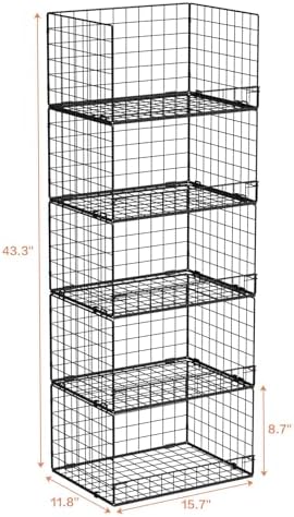 Yociyoga 5-Tier Stackable Closet Organizers and Storage Shelves, Closet Shelf Organizer Basket Bins, Foldable Sweater Storage for Closet Organizer System, Black(Patent 30022416)