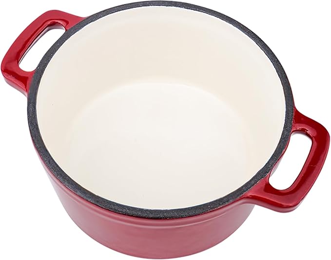 Mini Cocotte 8 oz Mini Dutch Oven 0.25 qt. Cast Iron Garlic Roaster for Oven Garlic Confit Pot Ramekins with Lids Oven Safe Set of 2, Red