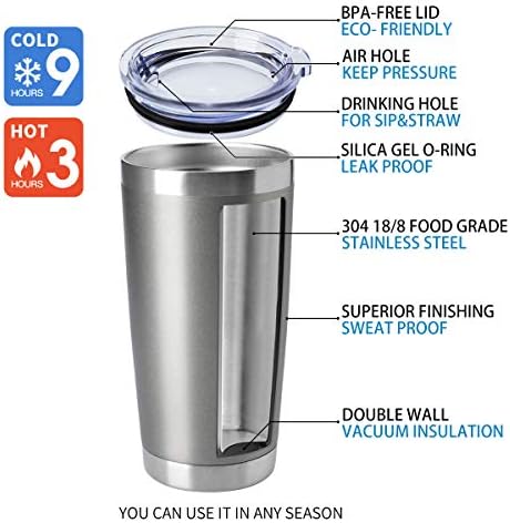 HASLE OUTFITTERS 20oz Tumblers Bulk Stainless Steel Cup with Lid Double Wall Vacuum Insulated Coffee Mug for Cold & Hot Drinks 1 Pack, Grey