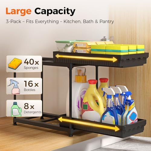 Sevenblue 3-Pack 2-Tier Under Sink Organizers with Sliding Drawers