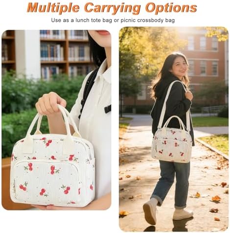 Mziart Lunch Box for Women Men, Cute Cherry Lunch Bag Large Leakproof Thermal Lunchbox Cooler Tote Bags with Adjustable Strap for Work Picnic Travel Beach