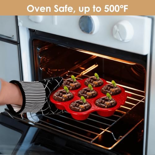 Youeon 2 Pack Red Ceramic Muffin Pans, 7 Cup Nonstick