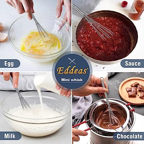 Eddeas Small Whisk Stainless Steel, Mini wire whisk 3 Pieces, 5in, 6in & 7in Tiny Whisks Perfect for Whisking, Beating, Mixing Sauces & Blending Ingredients.