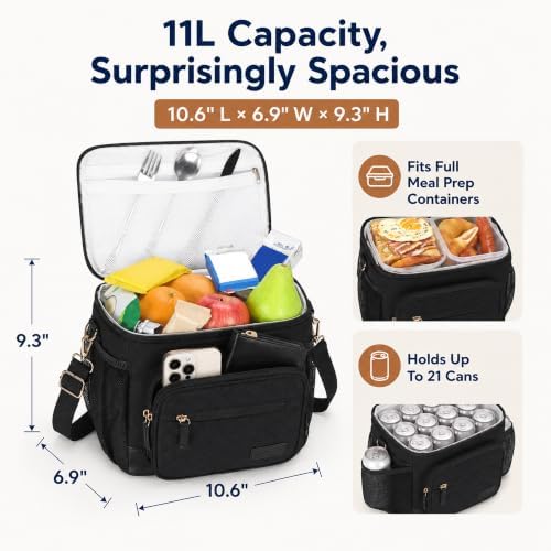 CAMTOP Lunch Box for Women Men Insulated Lunch Bag Lunch Tote Bag Leakproof Thermal Cooler Large Capacity for Travel Work School Picnic (Black - 1 Deck, X Large - 1 Deck)