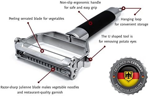 Deiss PRO Dual Julienne Peeler & Vegetable Peeler - Non-slip Handle - Apple Peeler & Potato Peeler, Orange Peeler, Zoodles Maker - Y Peeler, Veggie Peeler for Making Delicious Veggie Noodles