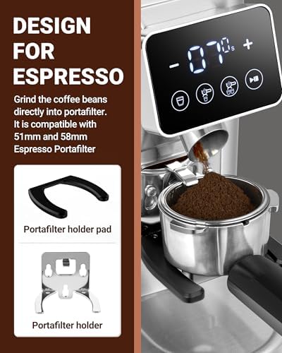 AMZCHEF Burr Coffee Grinder, 48 Settings, Less Static Mess, Metallic Silver