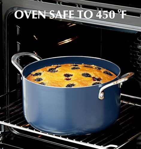 KOCH SYSTEME CS 6 Quart Nonstick Stock Pot with Lid, 6 QT Nonstick Ceramic Stockpot with Stay-Cool Handles, Induction Cooking Pot for Soups, Casserole, Soup Pot, Even Heating, Oven Safe, Gradient Blue