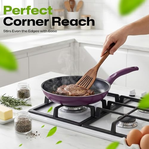 AIUHI Teak Wood Slotted Wok Spatula, Extra Long Wooden Turner for Stir-Frying, Non-Stick Safe Slotted Spatula with Hanging Hole, Ideal for Daily Cooking