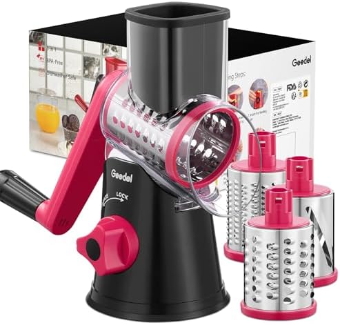 Geedel Rotary Cheese Grater Hand Crank, Cheese Shredder Vegetable Slicer
