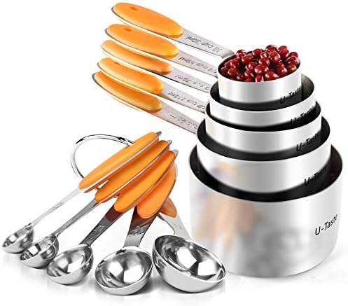 U-Taste Measuring Cups Spoons Set, 18/8 Stainless Steel, 10Pcs, Orange