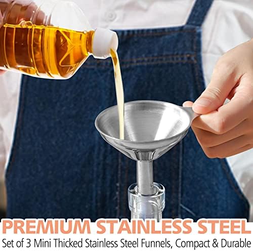 Anaeat Stainless Steel Mini Kitchen Funnel Set, 3 Pack Durable Metal Filling Funnels for Transferring Liquid, Dry ingredients, Cosmetic Lotion, Fluid, Spices, Powder - Food-Grade & High Heat Resistant