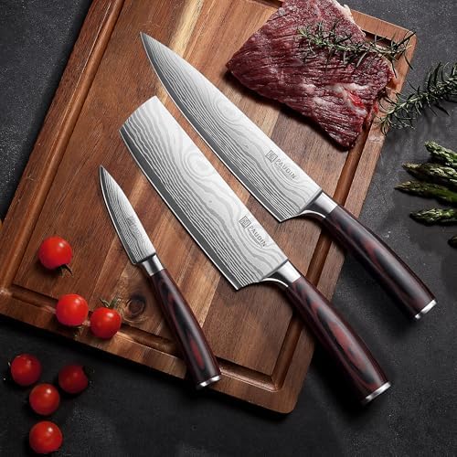 PAUDIN Kitchen Knife Set, 3 Piece High Carbon Stainless Steel Professional Chef Knife Set with Ultra Sharp Blade & Wooden Handle (Kitchen Knife Set 3 Pcs)