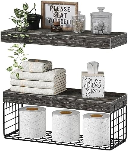 QEEIG Bathroom Shelves Over Toilet Wall Mounted (Grey, Set of 2, 15.7")