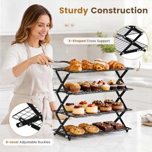 4 Tier Collapsible Cooling Rack for Baking Cookies Bread Barbecue