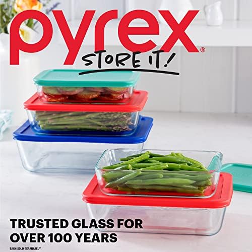 Pyrex Simply Store 6 Cup Glass Food Storage Container, BPA-Free Lids