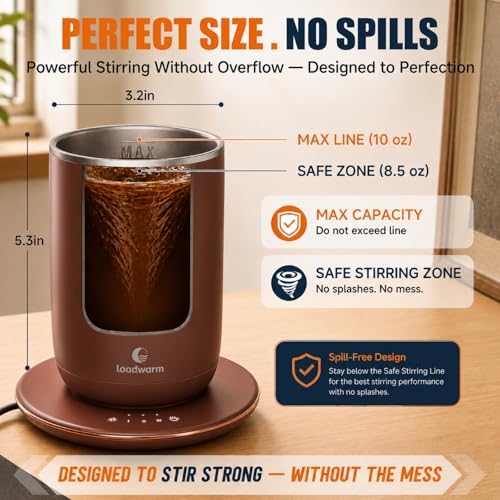Self Heated Stirring Coffee Mug, 10oz Auto Mixing Cup with Warmer,Brown