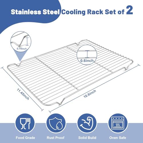 TeamFar Cooling Rack, 16.6” x 11.45” Stainless Steel Wire Baking Rack, 2PCS