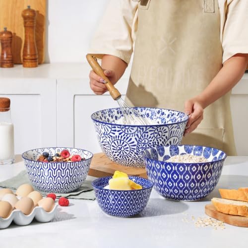 Selamica Ceramic Mixing Bowls Set of 4, 20/36/60/123 oz, Vintage Blue