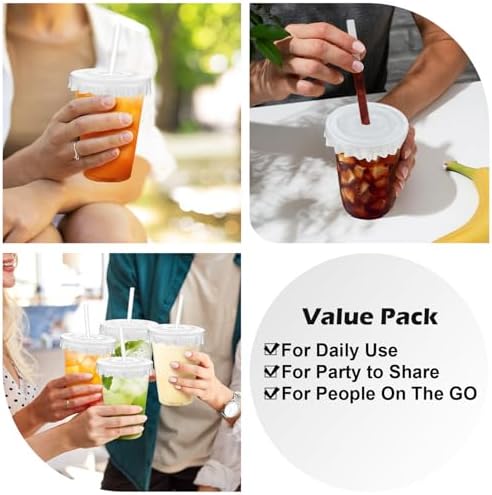 100 Pack 16 oz Plastic Cups, Disposable Iced Coffee Cups