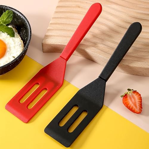 【2 Pack】Kunovo Small Spatula for Nonstick Cookware Mini Spatulas for kitchen Use,Heat-Resistant Silicone Thin Spatula Cooking Baking (Black-R)