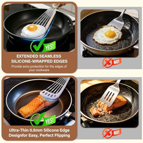 Fish Spatula 2-Pack, Stainless Steel Slotted Turner with Silicone Edge