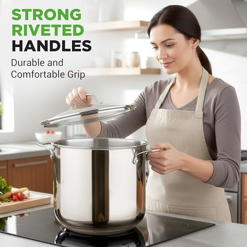 NutriChef 19 Qt Stock Pot with Lid | Stainless Steel Induction Cookware